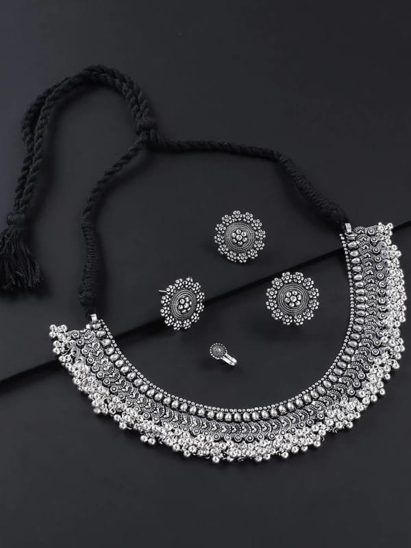 Oxidised Silver Necklace Set Antique Design Western Traditional Attire