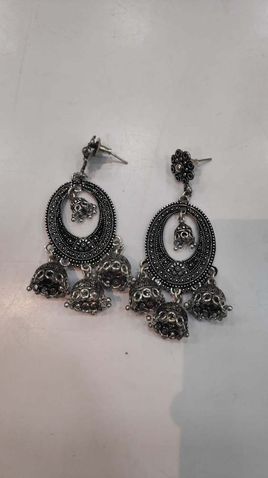 German Silver Stud Earrings Jhumkas Ethnic Style Afghani