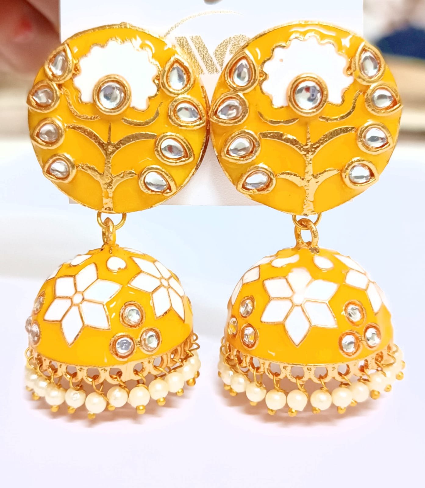 Jaipuri Kundan Meenakari Ethnic Drop Earrings Pearls Studed